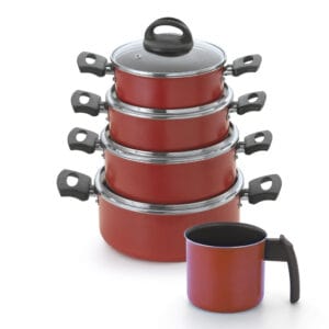 Conjunto Caçarolas Color 16 a 22 com tampa de vidro / Fervedor 14 Alumínio Nacional