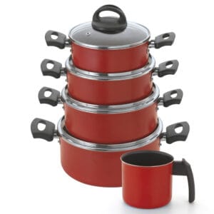 Conjunto Caçarolas Color 18 a 24 com tampa de vidro / Fervedor 14 Alumínio Nacional