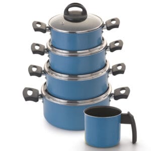 Conjunto Caçarolas Color 18 a 24 com tampa de vidro / Fervedor 14 Alumínio Nacional