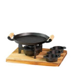 Fogareiro Tripé com Bifeteira Molheiras e Suporte de madeira Santana