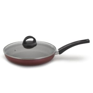 Frigideira Italiana com Tampa de Vidro Cereja Alumínio Nacional