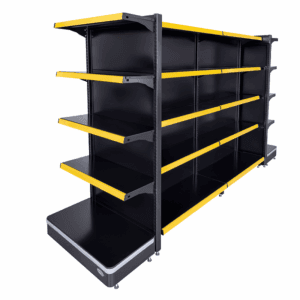 GÔNDOLA CENTRAL PRETO COM PODIUM CRISTAL AÇO