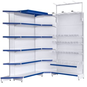 GÔNDOLA LATERAL COM CANTOS E ILUMINAÇÃO CRISTAL AÇO