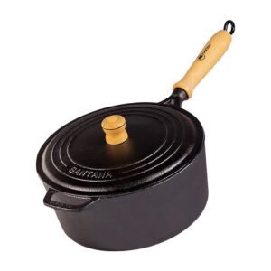 Panela de ferro com Cabo de Madeira e Tampa de Ferro Santana