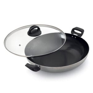 Panela Wok AA Interno e Tampa de Vidro Alumínio Nacional