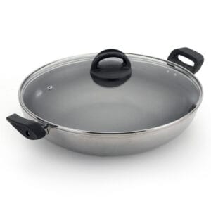 Panela Wok com AA Interno e Tampa de Vidro Alumínio Nacional