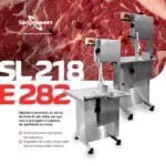 SL-282 - SERRA FITA PARA CARNE INOX, COM EMPURRADOR, MESA MÓVEL, REGULADOR DE CORTE, LÂMINA 2.820 mm - 2 HP-CV 220 V SKYMSEN