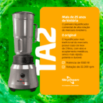 TA2 - LIQUIDIFICADOR INOX COPO INOX, ALTA ROTAÇÃO, 2,0 LITROS - 1.000 W 127 V SKYMSEN